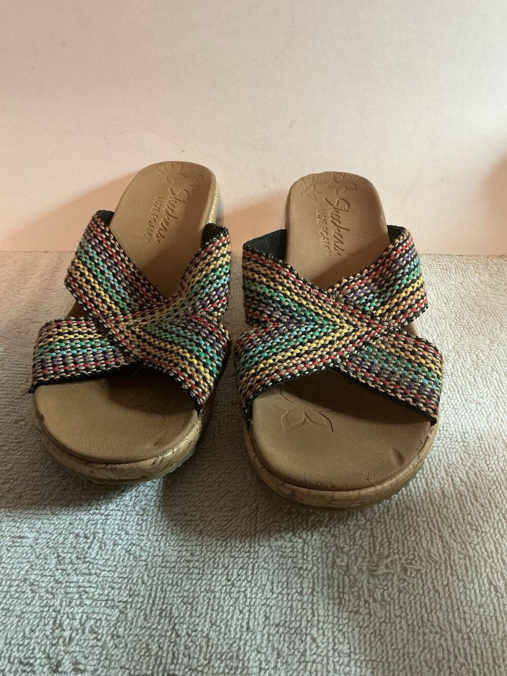 Skechers Luxe Foam Sandals Multicolor Weave SZ 9